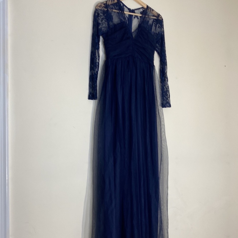 ASOS EMPIRE WAISTED NAVY LACE MAXI